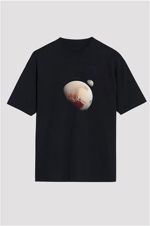 Plüton Fotoğraf Baskılı Unisex Oversize Tişört - Tshirt