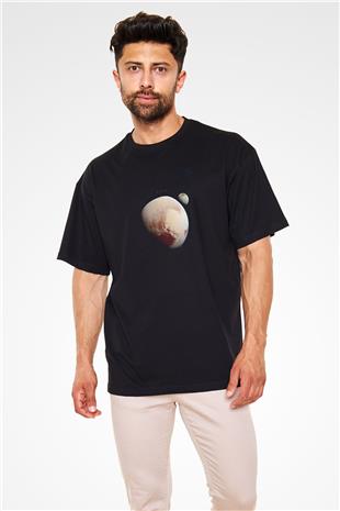 Plüton Fotoğraf Baskılı Unisex Oversize Tişört - Tshirt