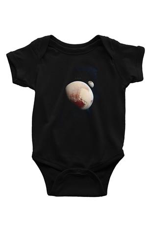 Plüton Fotoğraf Baskılı Unisex  Siyah Bebek Body - Zıbın