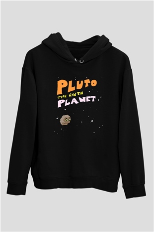 Plüton Siyah Unisex Hoodie