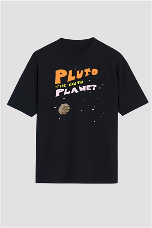 Plüton Siyah Unisex Oversize Tişört T-Shirt
