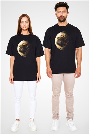 Plüton Siyah Unisex Oversize Tişört T-Shirt