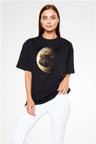 Plüton Siyah Unisex Oversize Tişört T-Shirt