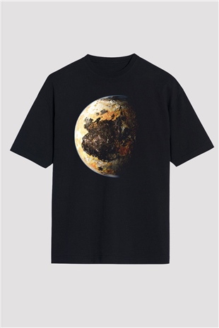 Plüton Siyah Unisex Oversize Tişört T-Shirt