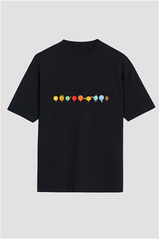 Plüton Siyah Unisex Oversize Tişört T-Shirt