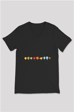 Plüton Siyah Unisex V Yaka Tişört T-Shirt