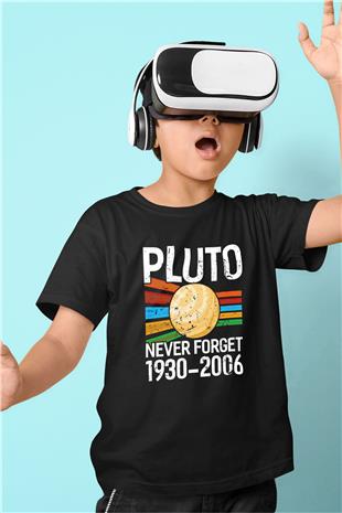 Plüton Unutma Baskılı Unisex Siyah Çocuk Tişörtü - Tshirt