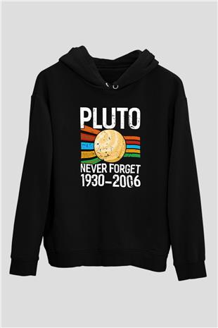 Plüton Unutma Baskılı Unisex Siyah Kapüşonlu Sweatshirt