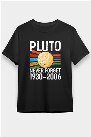 Plüton Unutma Baskılı Unisex Siyah Tişört - Tshirt