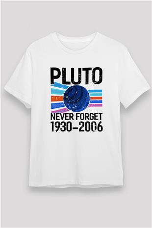 Plütonu Unutma Baskılı Unisex Beyaz Tişört - Tshirt