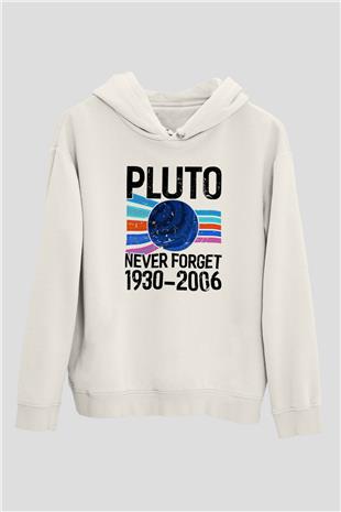 Plütonu Unutma Baskılı Unisex Ekru Hoodie