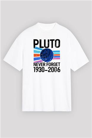Plütonu Unutma Baskılı Unisex Oversize Beyaz Tişört - Tshirt
