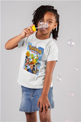 Pokemon Beyaz Unisex Çocuk Tişört