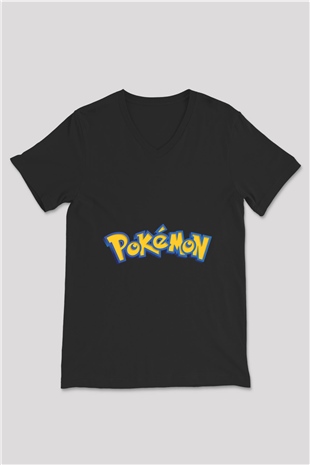 Pokemon Siyah Unisex V Yaka Tişört T-Shirt