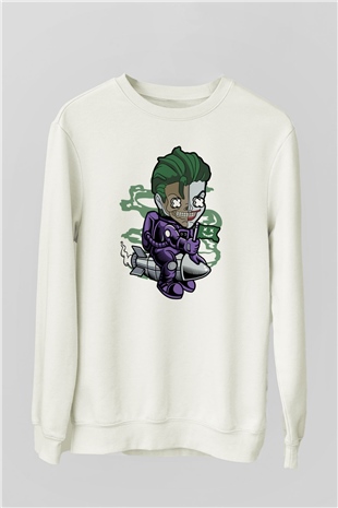 Poker Roket Rider Baskılı Unisex Beyaz Sweatshirt