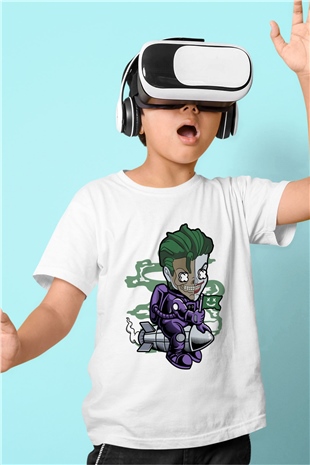 Poker Roket Rider Baskılı Unisex Beyaz Çocuk Tişört