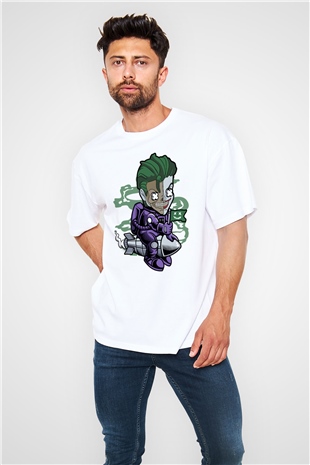 Poker Roket Rider Baskılı Unisex Beyaz Oversize Tişört
