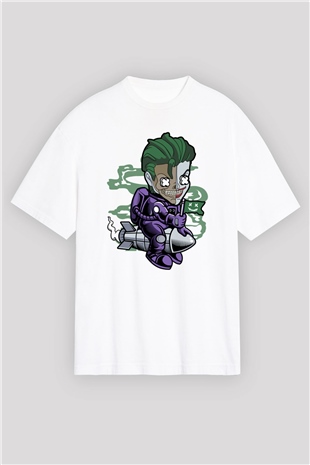 Poker Roket Rider Baskılı Unisex Beyaz Oversize Tişört