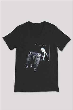 Poker Siyah Unisex V Yaka Tişört T-Shirt