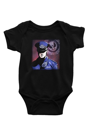 Polis Baskılı Siyah Bebek Body - Zıbın