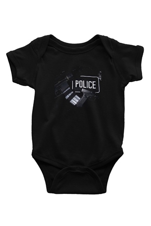 Polis Baskılı Siyah Bebek Body - Zıbın