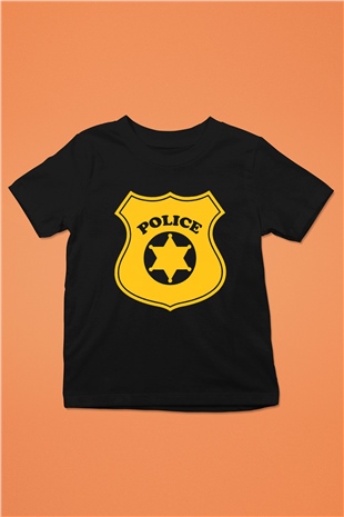 Polis Baskılı Siyah Unisex Çocuk Tişört