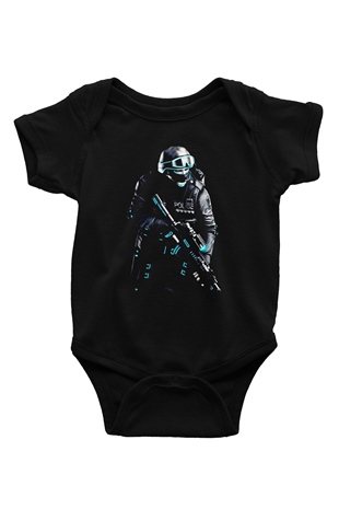 Polis BaskılıSiyah Tshirt Bebek Body - Zıbın