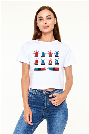 Polis Beyaz  Crop Top Tişört