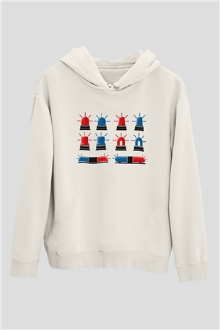 Polis Beyaz Unisex Kapüşonlu Sweatshirt