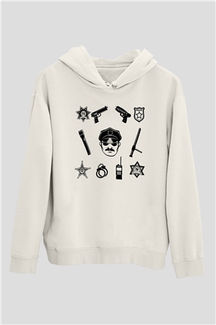 Polis Beyaz Unisex Kapüşonlu Sweatshirt