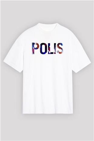 Polis Beyaz Oversize Tişört Oversize T-shirt - TişörtFabrikası