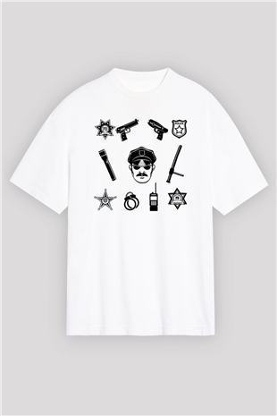 Polis Beyaz Oversize Tişört Oversize T-shirt - TişörtFabrikası