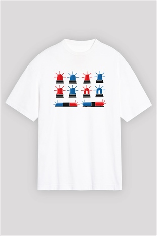 Polis Beyaz Oversize Tişört Oversize T-shirt - TişörtFabrikası