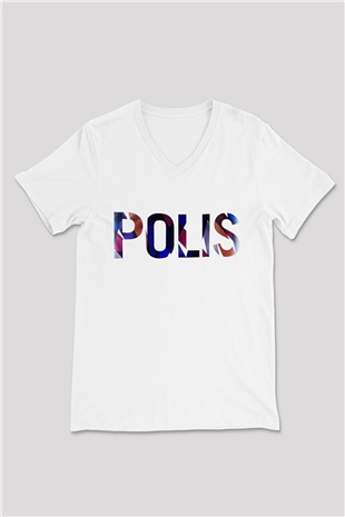 Polis Beyaz Unisex V Yaka Tişört