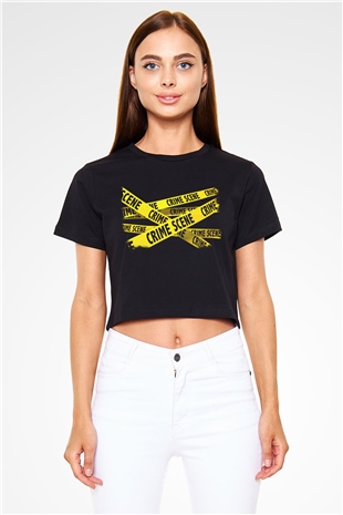 Polis Siyah Crop Top Tişört