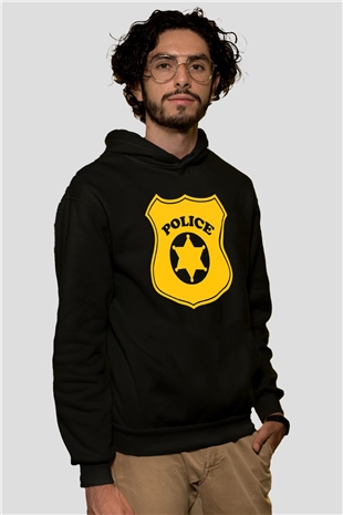 Polis Siyah Unisex Kapşonlu Sweatshirt