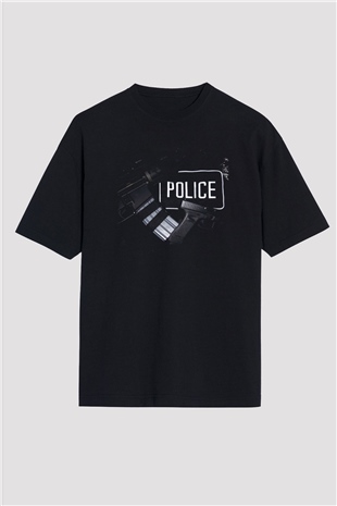 Polis Siyah Unisex Oversize Tişört T-Shirt