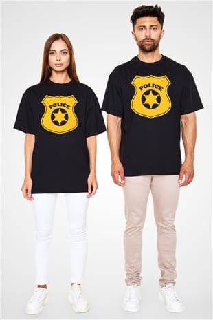 Polis Siyah Unisex Oversize Tişört T-Shirt
