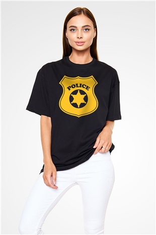 Polis Siyah Unisex Oversize Tişört T-Shirt