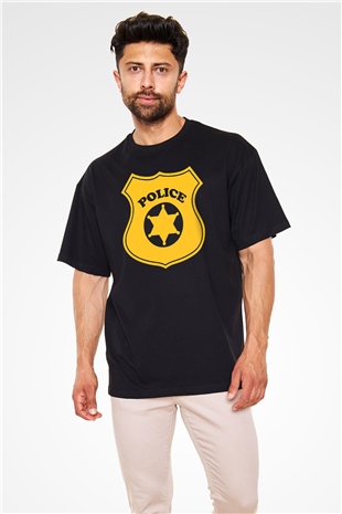 Polis Siyah Unisex Oversize Tişört T-Shirt