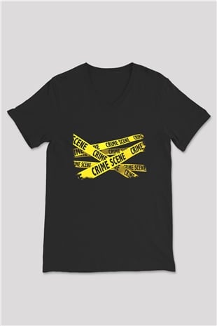 Polis Siyah Unisex V Yaka Tişört T-Shirt