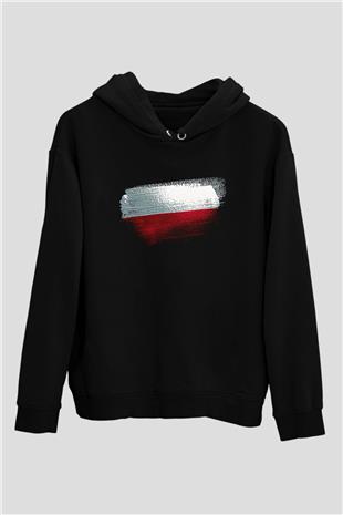 Polonya - Poland Bayrağı Baskılı Unisex Siyah Kapüşonlu Sweatshirt