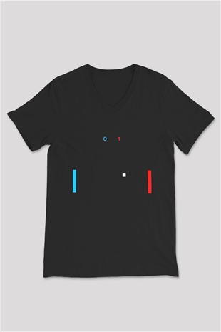 Pong Siyah Unisex  V Yaka Tişört