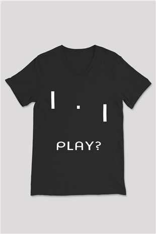 Pong Siyah Unisex V Yaka Tişört