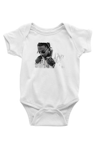 Pop Smoke Baskılı Beyaz Unisex Bebek Body - Zıbın