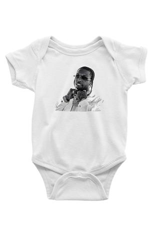 Pop Smoke Baskılı Beyaz Unisex Bebek Body - Zıbın