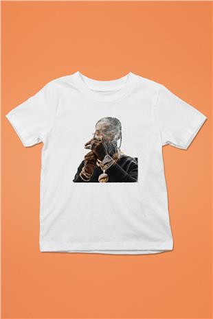 Pop Smoke Baskılı Beyaz Unisex Beyaz Çocuk Tişört - Tshirt