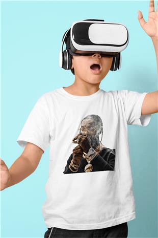 Pop Smoke Baskılı Beyaz Unisex Beyaz Çocuk Tişört - Tshirt
