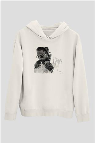 Pop Smoke Baskılı Beyaz Unisex Kapüşonlu Sweatshirt