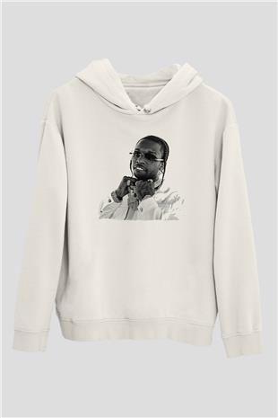 Pop Smoke Baskılı Beyaz Unisex Kapüşonlu Sweatshirt